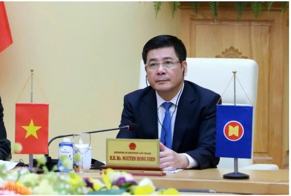 Bộ trưởng Bộ Công thương Nguyễn Hồng Diên dự Hội nghị Bộ trưởng Kinh tế ASEAN đặc biệt về thuế quan Mỹ, sáng 10/4.