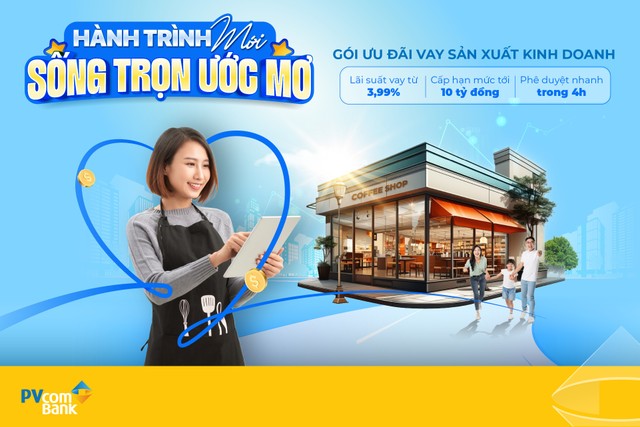 PVcomBank đẩy mạnh gói tín dụng ưu đãi với lãi suất chỉ từ 3,99%/năm dành cho khách hàng vay sản xuất kinh doanh PVcomBank đẩy mạnh gói tín dụng ưu đãi với lãi suất chỉ từ 3,99%/năm dành cho khách hàng vay sản xuất kinh doanh