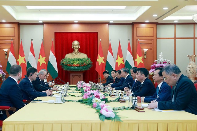 Tổng Bí thư nhấn mạnh, Đảng, Nhà nước Việt Nam luôn coi trọng Hungary, đối tác ưu tiên hàng đầu trong tổng thể chính sách đối ngoại của Việt Nam tại khu vực Trung Đông Âu. Ảnh: Đức Thanh