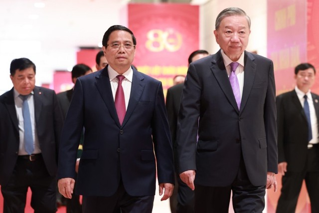 Tổng Bí thư Tô Lâm, Thủ tướng Phạm Minh Chính và các đại biểu dự Lễ kỷ niệm - Ảnh VGP/Nhật Bắc.