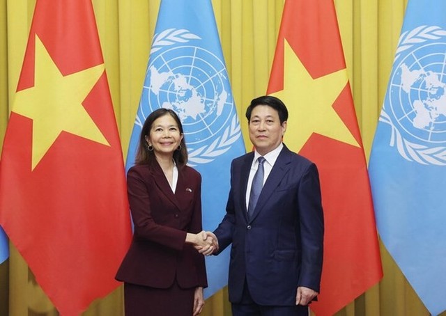 Chủ tịch nước Lương Cường và bà Pauline Tamesis, Điều phối viên Thường trú Liên Hợp quốc tại Việt Nam. Ảnh: Lâm Khánh. Chủ tịch nước Lương Cường và bà Pauline Tamesis, Điều phối viên Thường trú Liên Hợp quốc tại Việt Nam. Ảnh: Lâm Khánh.