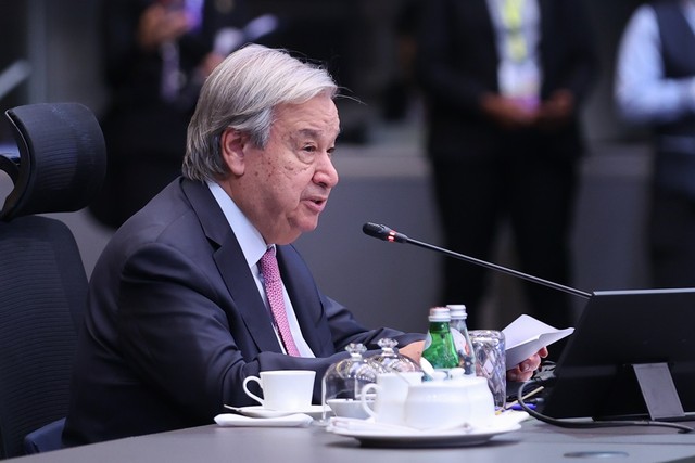 Tổng Thư ký Liên hợp quốc António Guterres phát biểu tại Hội nghị. Ảnh: VGP/Nhật Bắc. Tổng Thư ký Liên hợp quốc António Guterres phát biểu tại Hội nghị. Ảnh: VGP/Nhật Bắc.