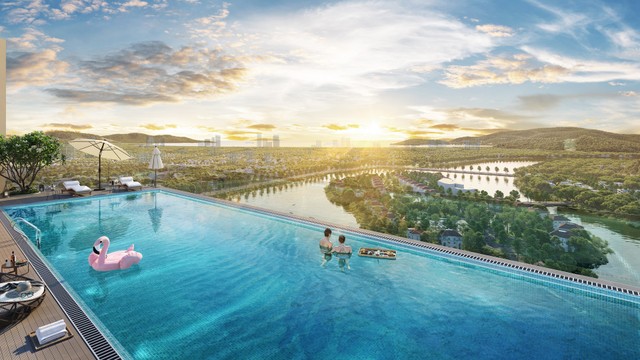 Toà tháp sở hữu tầm nhìn view sông - biển, nắm giữ tiềm năng trở thành “cổng chào mặt nước” của toàn khu.