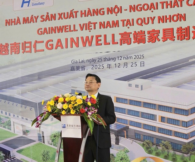 Ông Nguyễn Tự Công Hoàng, Phó chủ tịch UBND tỉnh Gia Lai phát biểu tại lễ động thổ.