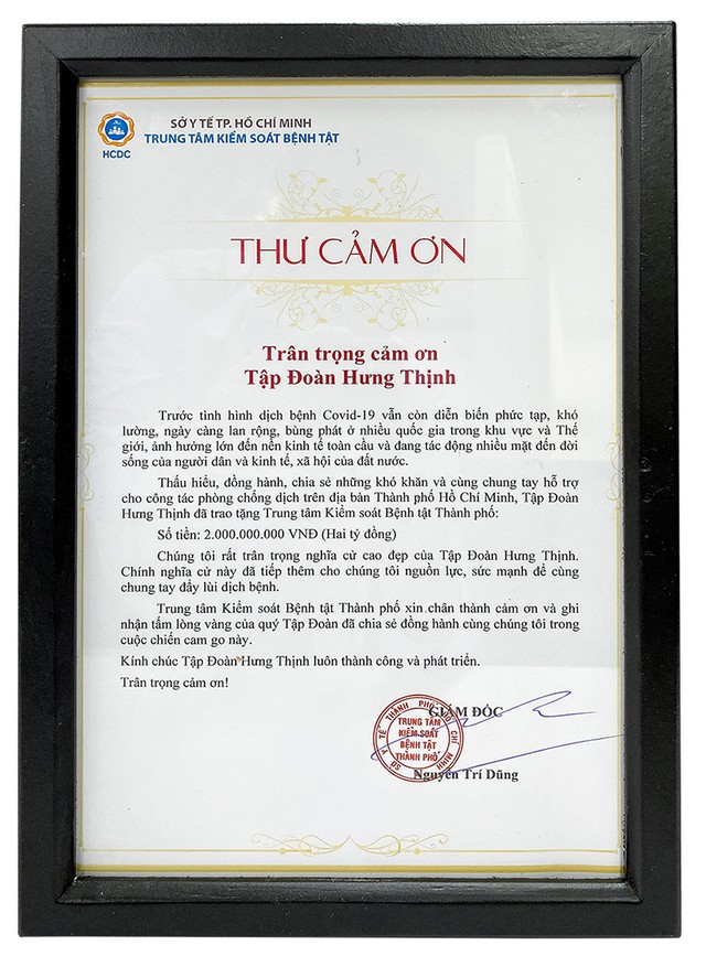 Thư cảm ơn của HCDC gửi đến Tập đoàn Hưng Thịnh Thư cảm ơn của HCDC gửi đến Tập đoàn Hưng Thịnh