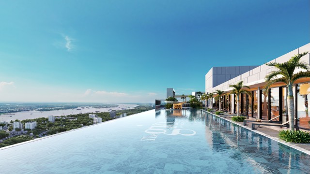 Phối cảnh hồ bơi Bình Minh vô cực tầng 40 The Gió Riverside Phối cảnh hồ bơi Bình Minh vô cực tầng 40 The Gió Riverside