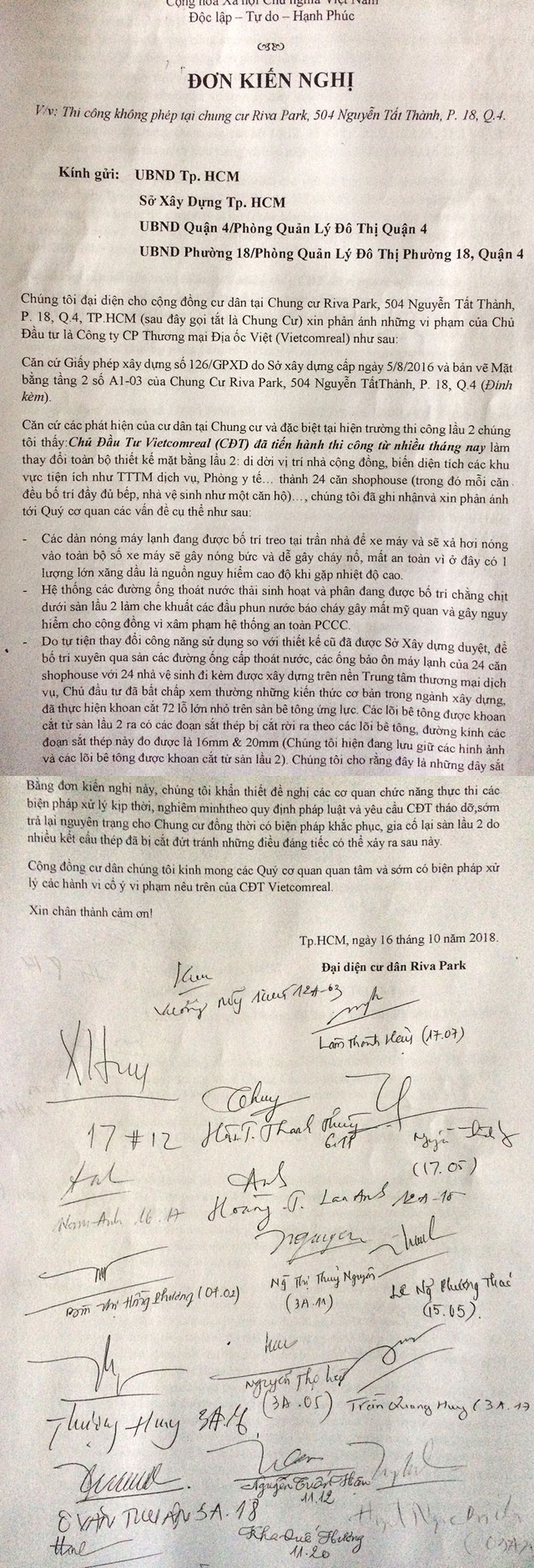 Cư dân Riva Park tố chủ đầu tư Vietcomreal biến trung tâm thương mại thành căn hộ nhỏ ảnh 1
