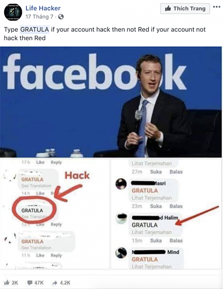 Chiêu lừa bình luận Gratula để kiểm tra bảo mật Facebook ảnh 2