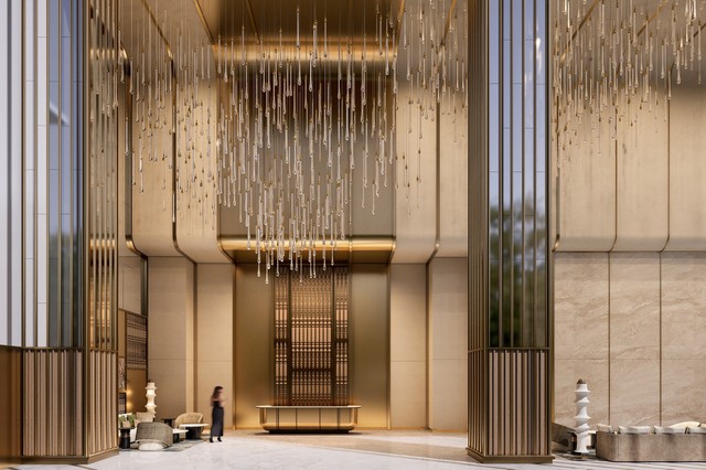 Sảnh đón Sun Feliza Suites có chiều cao 14m, tương đương 4 tầng căn hộ thông thường. Ảnh: Sun Property.