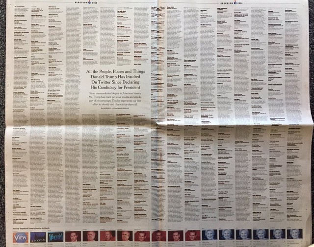 New York Times dành 2 trang cho những lời thóa mạ của Donald Trump ảnh 1