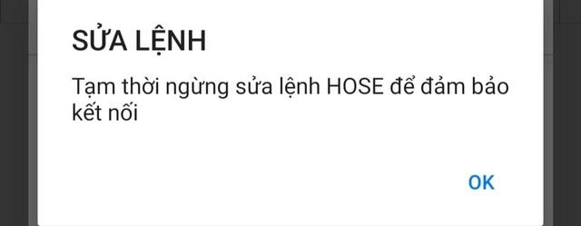 Thông báo không thể sửa lệnh để đảm bảo kết nối.