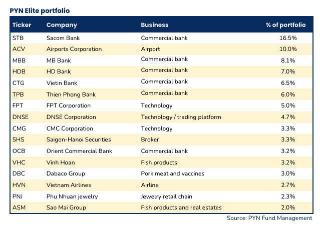 Danh mục đầu tư của PYN Elite