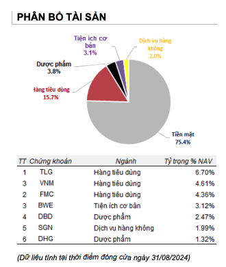 Phân bổ tài sản và danh mục đầu tư của TBLF tính tới cuối tháng 8/2024