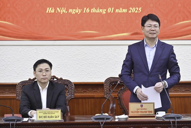 Thứ trưởng Bộ Tư pháp Nguyễn Thanh Tịnh phát biểu tại Họp báo