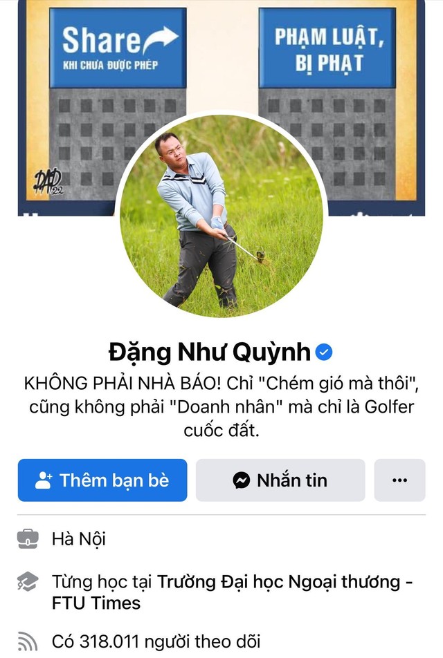 Trang cá nhân của Đặng Như Quỳnh có rất đông người theo dõi