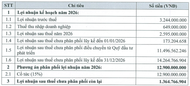 Kế hoạch phân phối lợi nhuận năm 2026