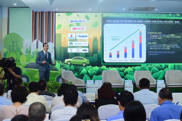"Cơ hội cho xe điện tại thị trường trăm triệu dân như Việt Nam rất lớn", ông Võ Minh Lực, Giám đốc Điều hành BYD Việt Nam chia sẻ tại hội thảo. Ảnh Dũng Minh