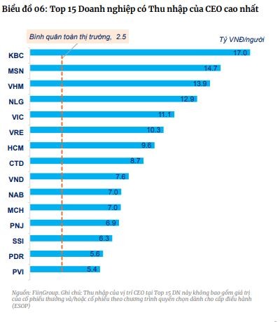 Top 15 Công ty có thu nhập của Tổng giám đốc cao nhất năm 2023.