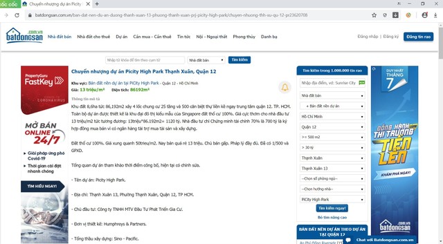 Thông tin rao bán dự án Picity High Park được đăng tải trên các trang batdongsan.com.vn. Thông tin rao bán dự án Picity High Park được đăng tải trên các trang batdongsan.com.vn.