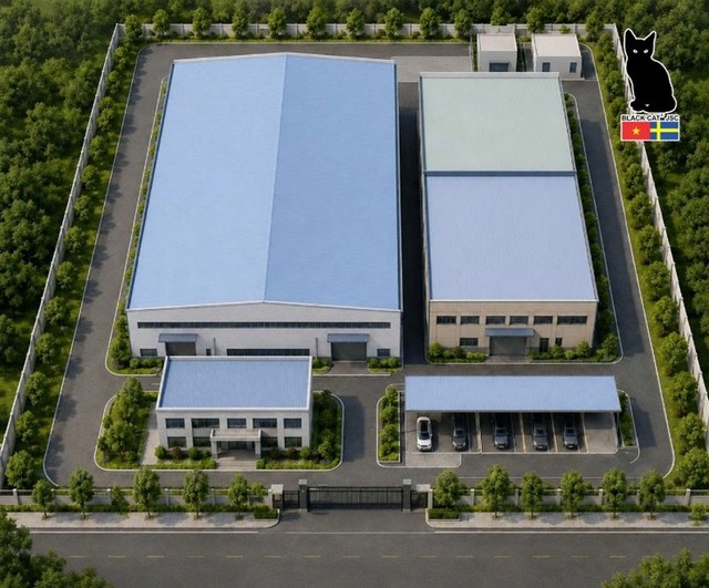 Hình ảnh phối cảnh tổng thể dự kiến nhà xưởng sản xuất của Công ty CP Kỹ thuật Nhiệt Mèo Đen®. Hình ảnh phối cảnh tổng thể dự kiến nhà xưởng sản xuất của Công ty CP Kỹ thuật Nhiệt Mèo Đen®.