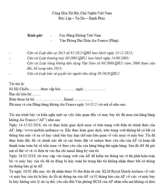 Khách bị Air France đơn phương hủy vé có thể khởi kiện hãng bay ảnh 1