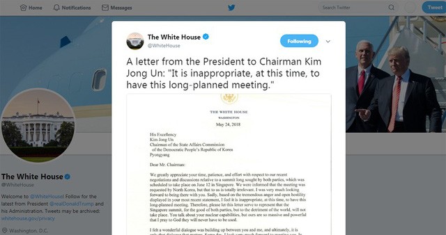 Ông Trump hủy cuộc gặp với lãnh đạo Triều Tiên Kim Jong-un ảnh 1