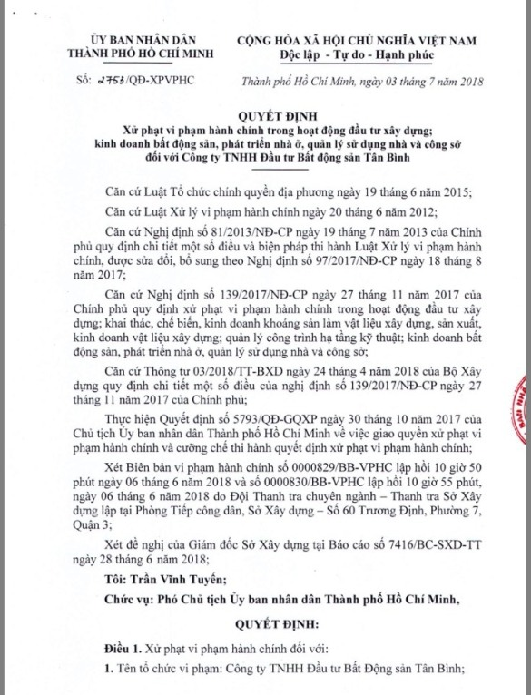 Chủ đầu tư Dự án Tân Bình Apartment bị phạt số tiền “khủng” 1,64 tỷ đồng ảnh 2