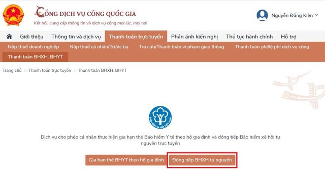 Thanh toán bảo hiểm xã hội tự nguyện và gia hạn thẻ bảo hiểm y tế ở bất kỳ đâu với dịch vụ trực tuyến ảnh 9