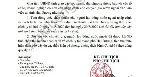 Hải Dương: Tạm dừng cho lao động nước ngoài nhập cảnh, cách ly tại khách sạn ảnh 1