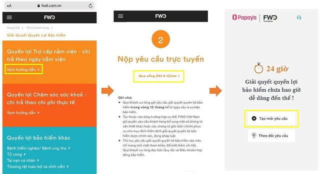 Các thao tác của 24h E-Claim đơn giản, dễ thực hiện hơn rất nhiều cho khách hàng. Các thao tác của 24h E-Claim đơn giản, dễ thực hiện hơn rất nhiều cho khách hàng.