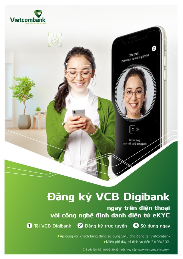 Công nghệ định danh điện tử eKYC – Đăng ký VCB Digibank ngay trên điện thoại.