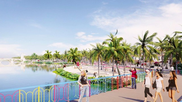 Không gian xanh mát ven sông Đơ tạo nên bầu không khí nghỉ dưỡng đậm chất nhiệt đới tại Sun Riverside Village. Ảnh phối cảnh minh họa.