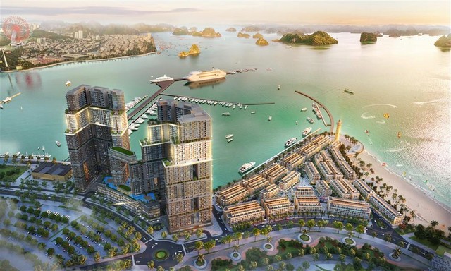 Phối cảnh minh họa Sun Marina Town bên vịnh biển du thuyền.