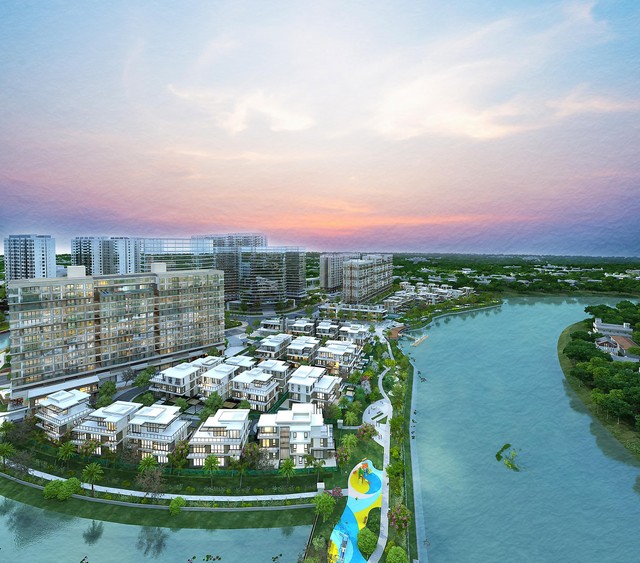 Không gian sống của khu biệt thự compound The Mizuki tràn ngập mảng xanh và sông nước bình yên bao quanh.