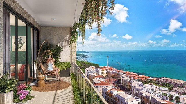 Tầm nhìn 360 độ từ ban công căn hộ The Sky.