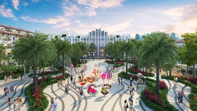 Shophouse và biệt thự The Link được thiết kế ôm trọn 4 công viên nội khu cùng chuỗi tiện ích nghệ thuật, thể thao. Ảnh phối cảnh minh họa.