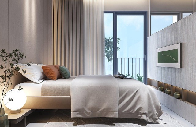 Đa phần căn hộ có phòng ngủ kết nối trực tiếp với ban công, sử dụng vật liệu bàn giao chuẩn cao cấp.