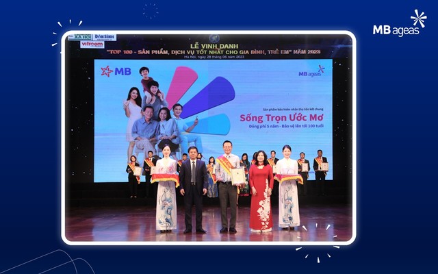 MB Ageas Life vinh dự nhận danh hiệu Top 100 sản phẩm dành cho gia đình, trẻ em năm 2023 cho sản phẩm Sống Trọn Ước Mơ.