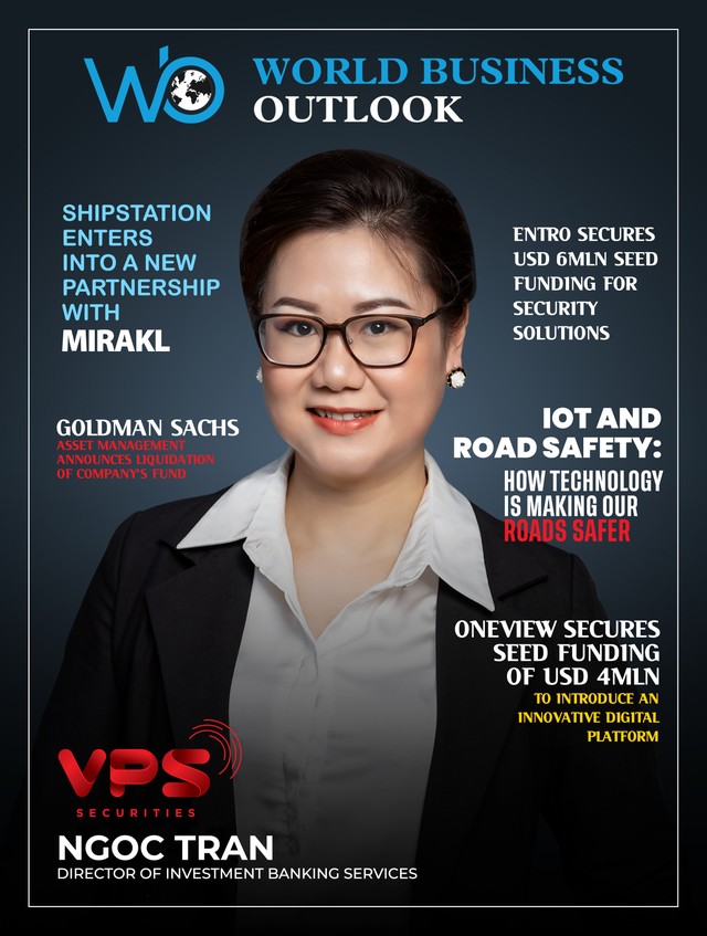Bà Trần Bảo Ngọc - Giám đốc Khối Dịch vụ Ngân hàng Đầu tư VPS trên ảnh bìa tạp chí số tháng 6 của World Business Outlook.