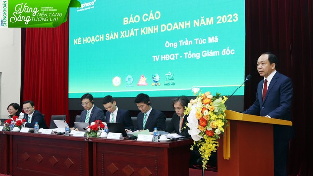 Ông Trần Túc Mã - Thành viên HĐQT, Tổng giám đốc trình bày Báo cáo Kế hoạch sản xuất kinh doanh năm 2023.