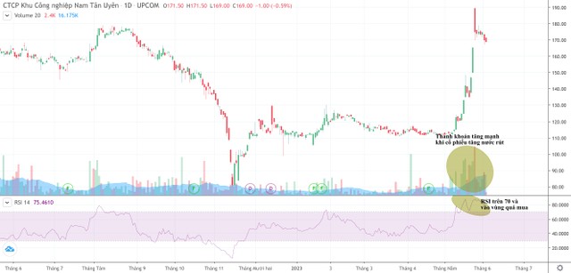 Cổ phiếu NTC có chuỗi tăng dựng đứng từ ngày 10/5 trước khi điều chỉnh vào cuối tháng 5 và đi ngang.