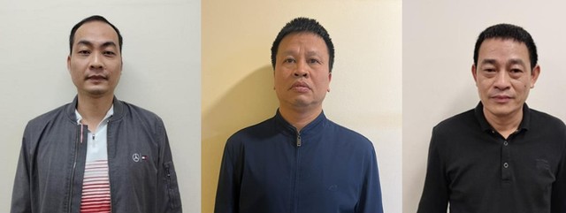Từ trái qua: Các bị cáo Đoàn Hải Nam, Nguyễn Anh Sơn, Đỗ Khánh toàn. Ảnh: BCA