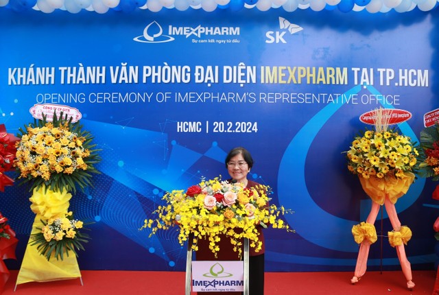 Thầy thuốc nhân dân, Dược sĩ Trần Thị Đào, Tổng giám đốc Imexpharm phát biểu tại lễ khánh thành văn phòng đại diện tại TP.HCM