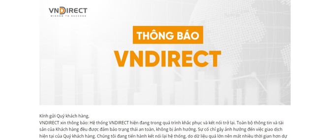 Đến chiều 25/3/2024, hệ thống của VNDirect vẫn chưa thể khắc phục