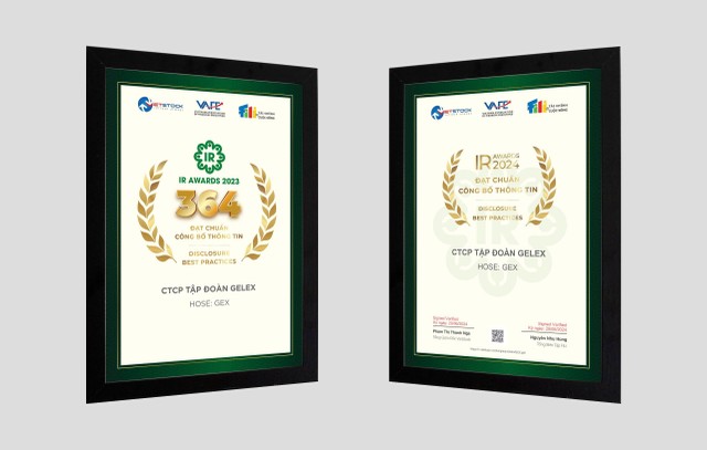 GELEX thuộc TOP các doanh nghiệp đạt chuẩn Công bố thông tin trong năm 2023, 2024, theo công bố của Ban tổ chức IR Awards.
