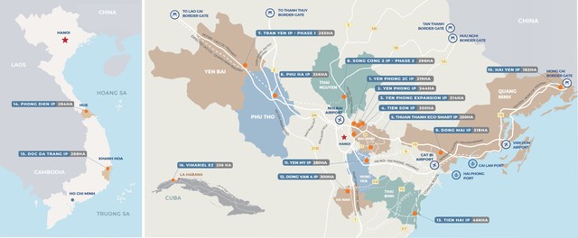 Bản đồ 16 KCN của Viglacera