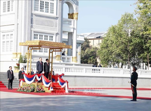 Lễ đón Tổng Bí thư Tô Lâm thăm cấp Nhà nước tới CHDCND Lào - Ảnh: TTXVN