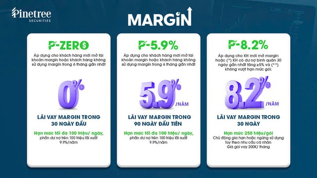 Các gói vay margin được đăng trên website của Chứng khoán Pinetree