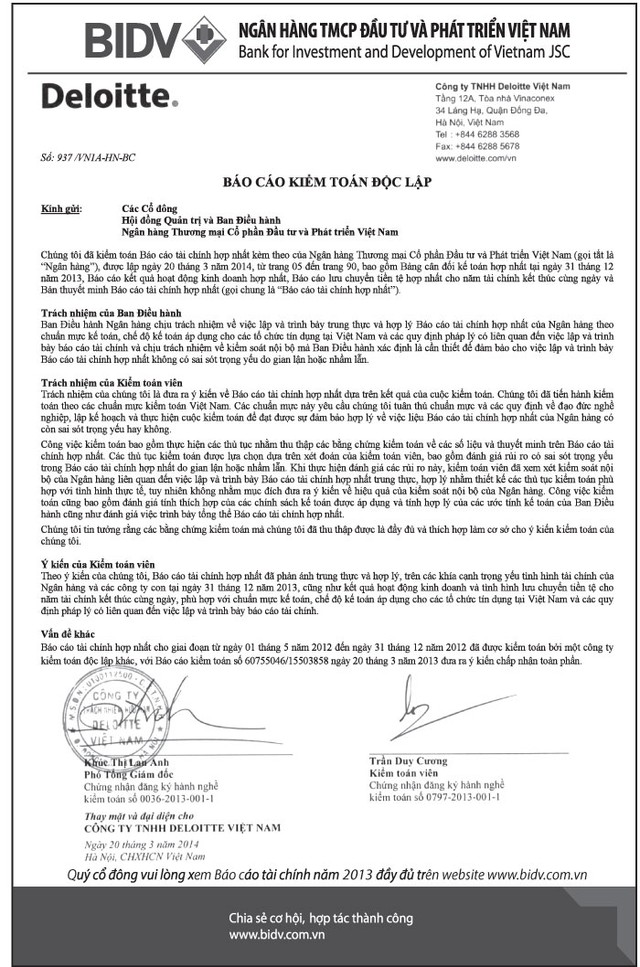 BIDV công bố báo cáo kiểm toán ảnh 1