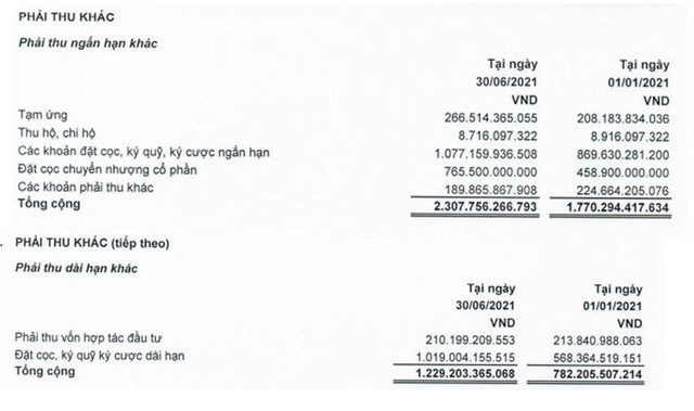 Các khoản phải thu chính của LDG tới 30/6/2021